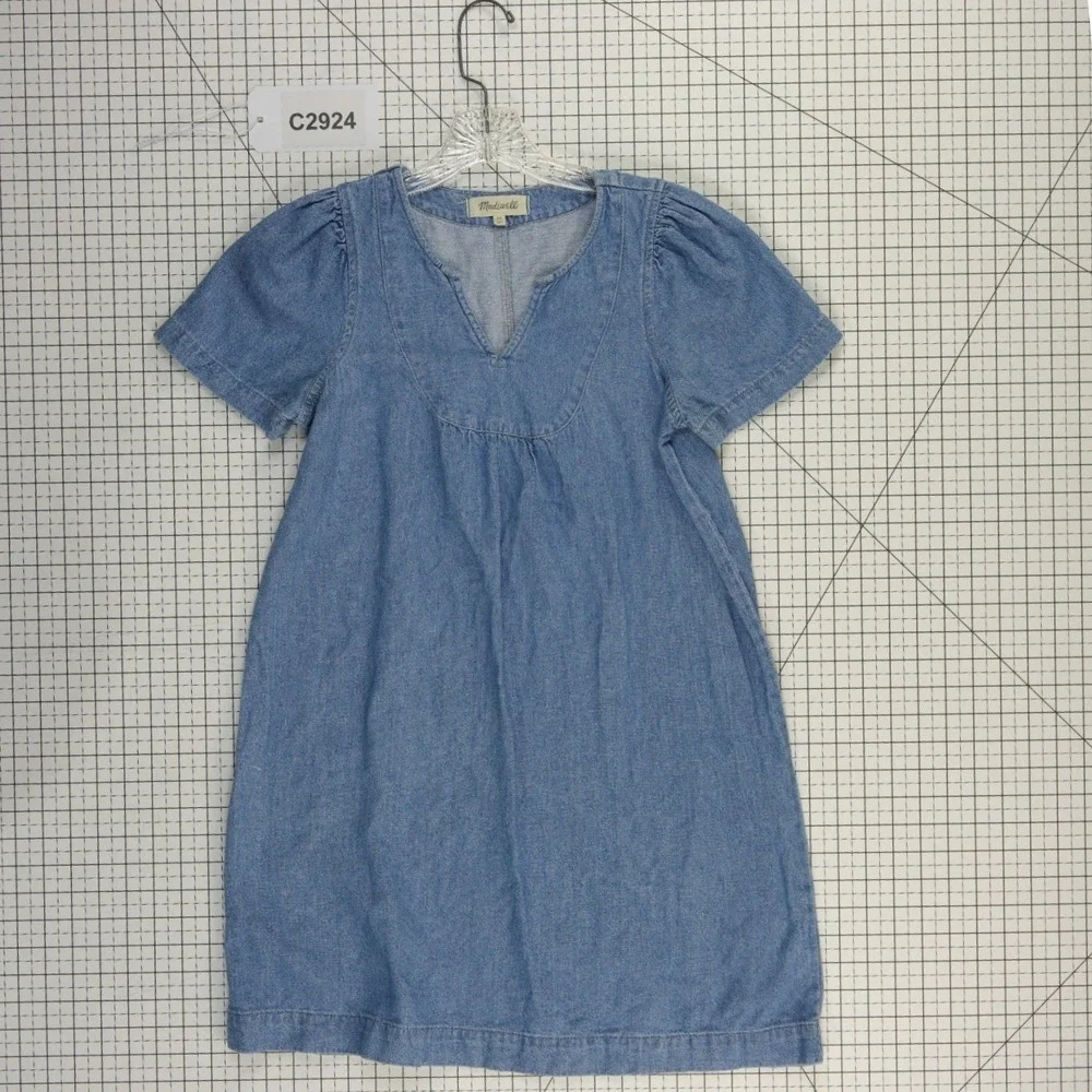 Madewell Denim Shift Dress Womens‎ Size XS Blue Cotton Linen Puff Sleeve